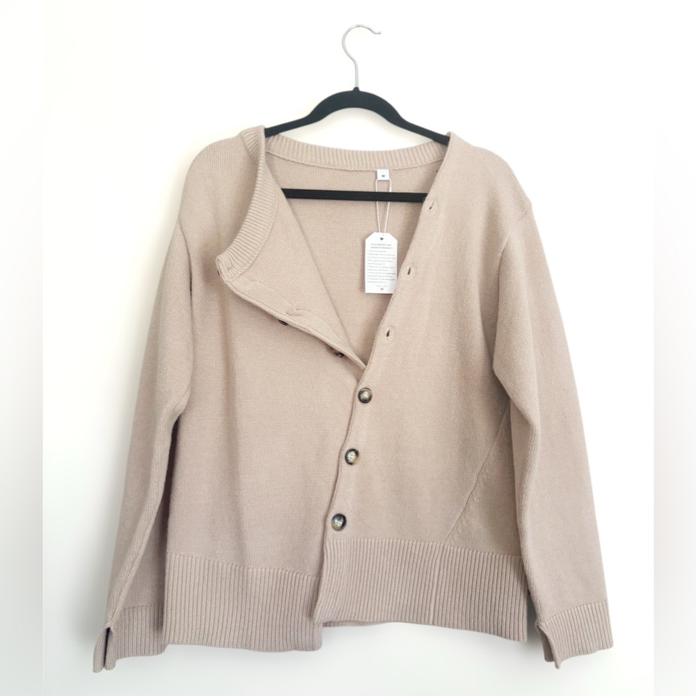Women's Beige Asymmetrical Cardigan Sweater